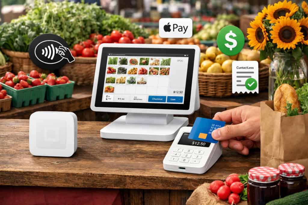 Best card readers for farmers markets for most vendors: Square Reader + Square POS
