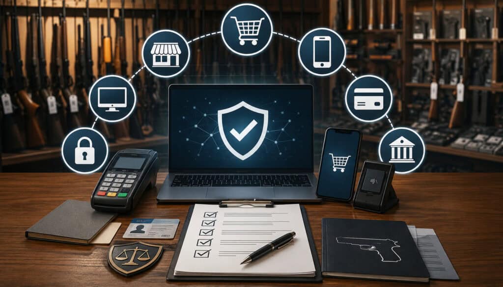 Merchant account requirements for multi-channel gun retail payments