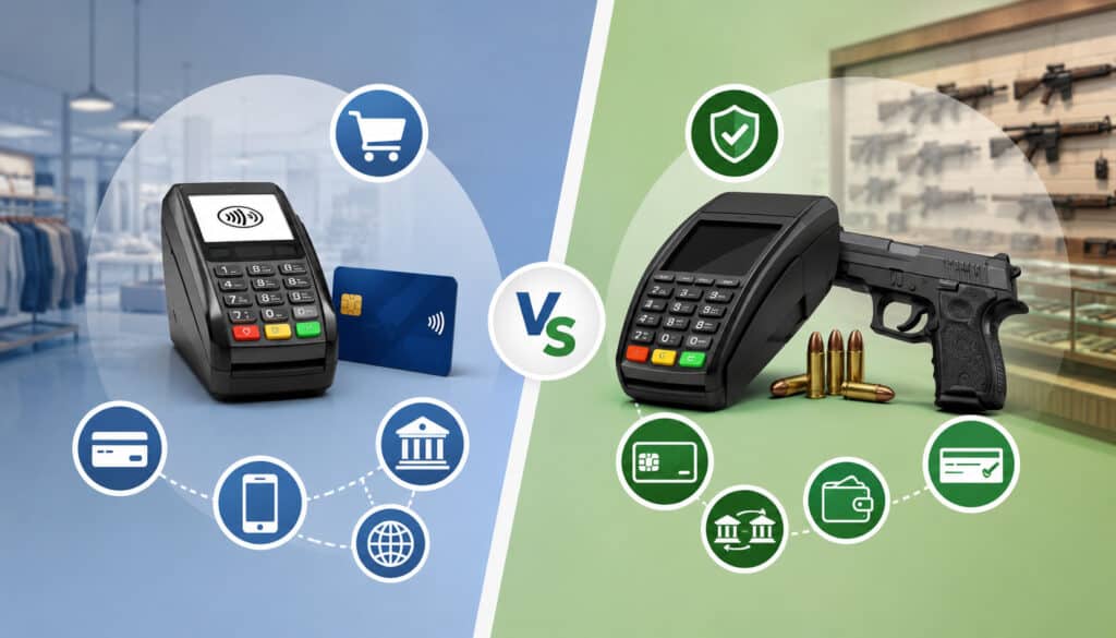 Payment channels for firearm and standard merchant accounts