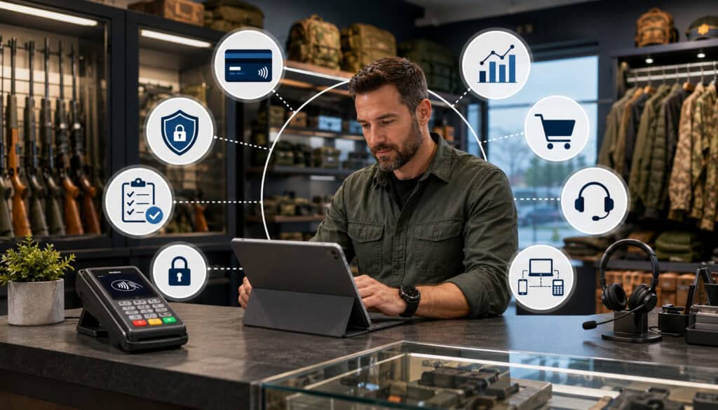 Firearm retailer reviewing payment provider features