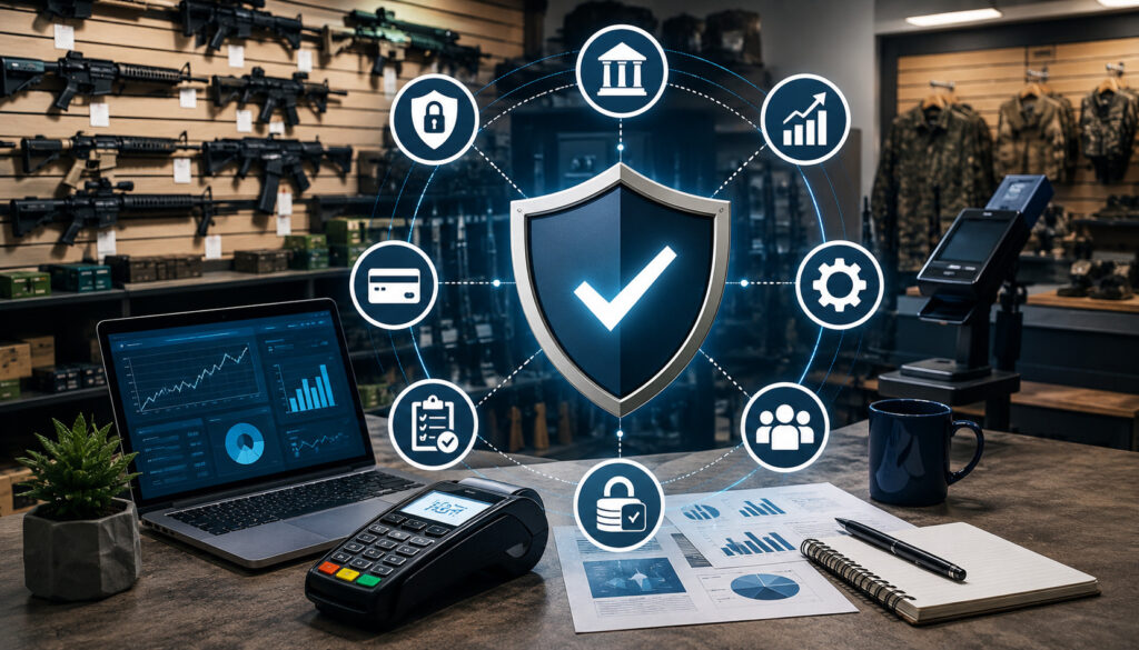 Firearm retailer payment stability and security strategies