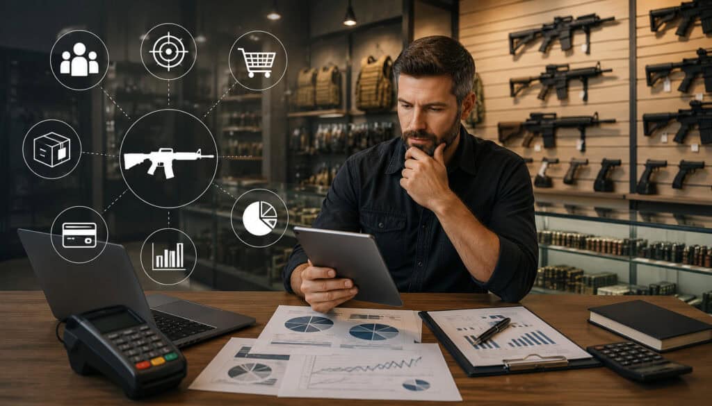 Firearm retailer analyzing business model and sales data