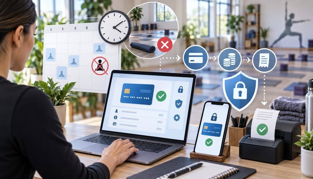 Stored credential payment processing a no-show fee for a missed booking