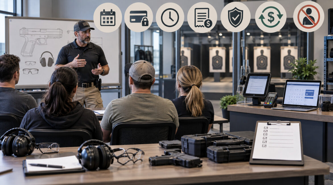 Firearms instructor class deposits, cancellations, no-show fees, and payment processing