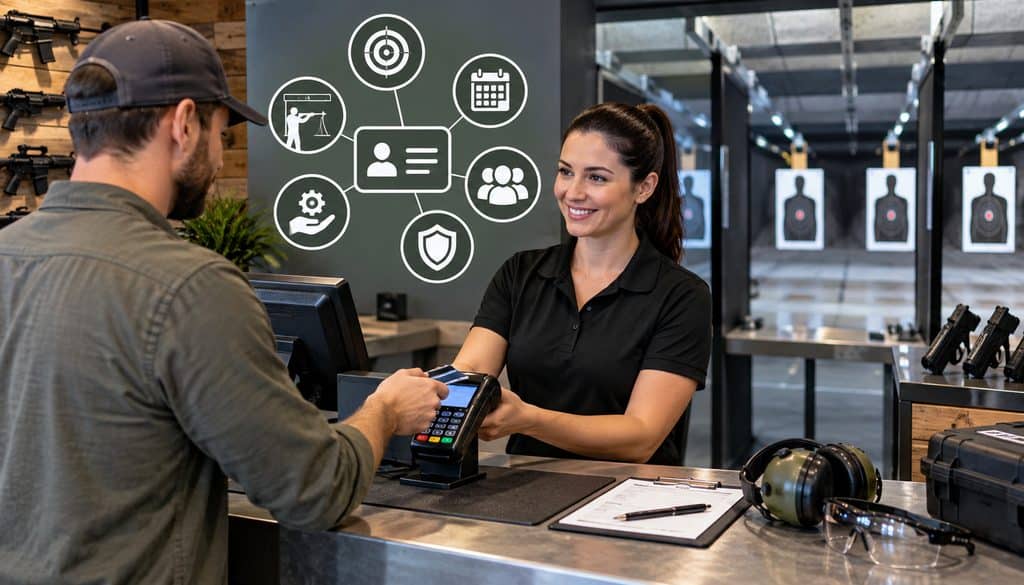 Gun range member making a card payment at the front counter